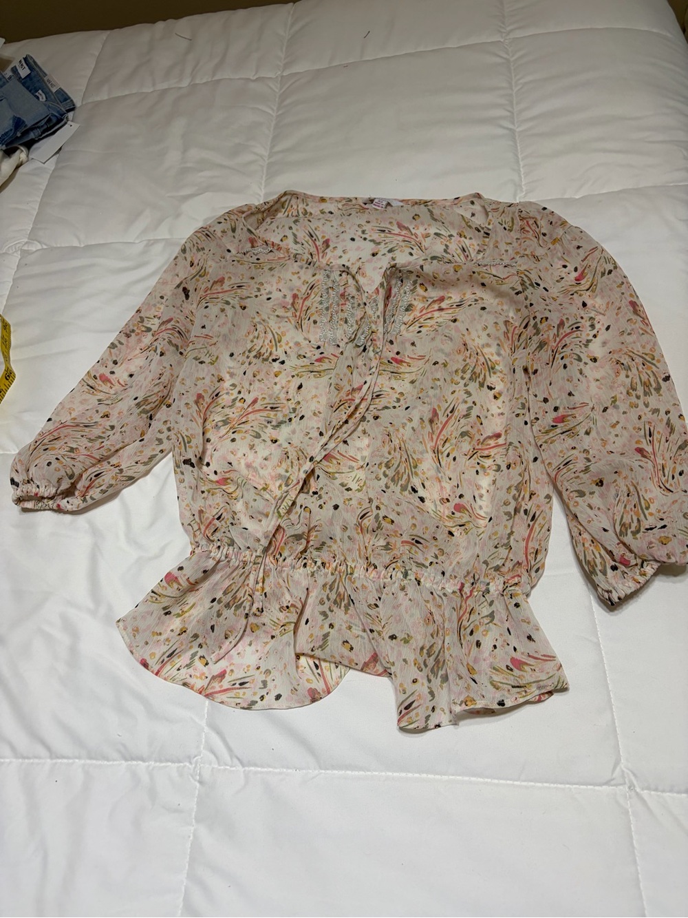 Candie's Blush Pink Floral Ruffle Hem Blouse
